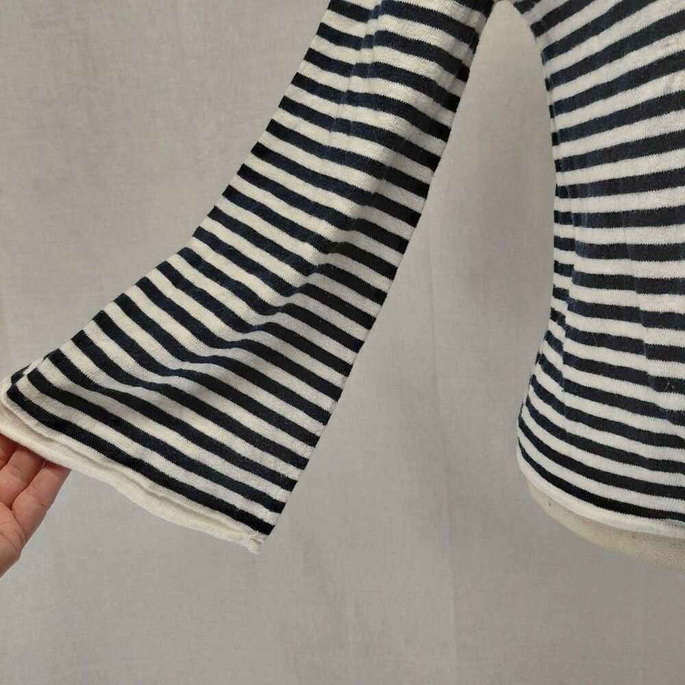 J.Crew white/navy stripe tie front LS cotton sweater with rolled hems Size M - Picture 6 of 8